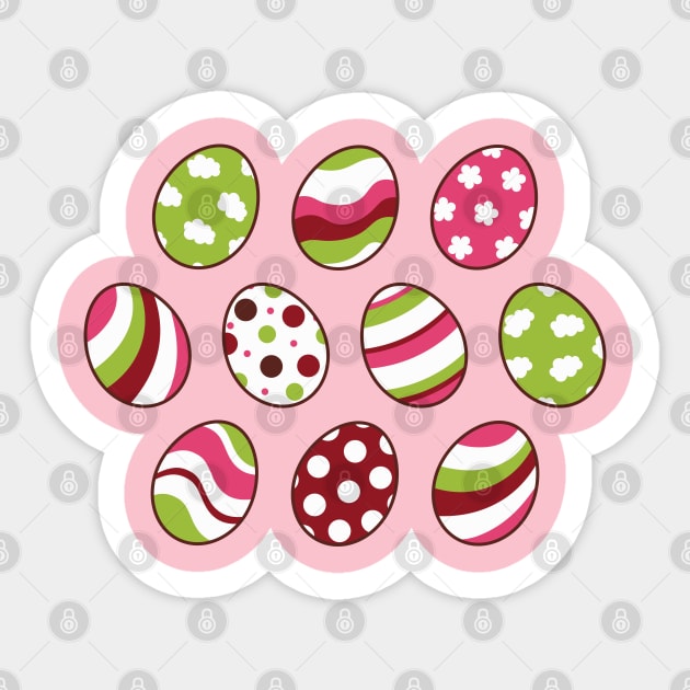 Egg Pattern | Pink Green | Stripes Clouds Flowers Dots | Soft Pink Sticker by Wintre2